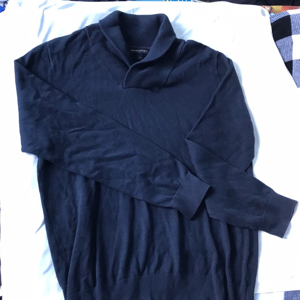 Banana Republic men’s cozy fall autumn sweater 100% cotton dark navy blue